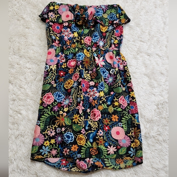 Amanda Uprichard Strapless 100% Silk Dark Floral Mini Dress Sz P XS Made in USA - Picture 5 of 10
